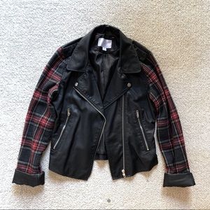 Vegan Leather and Red Plaid Vest Jacket